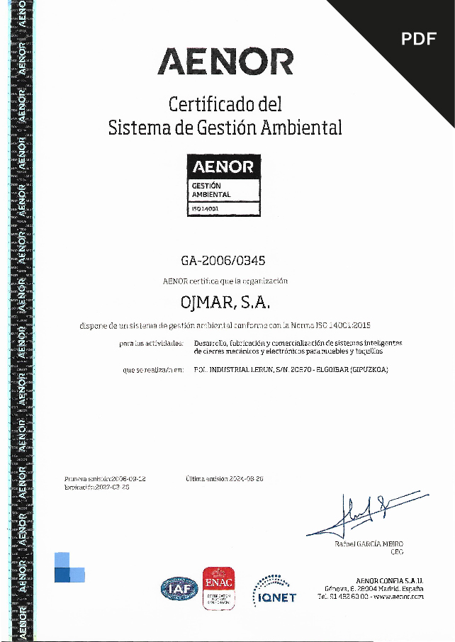 Aenor ISO 14001Certificate