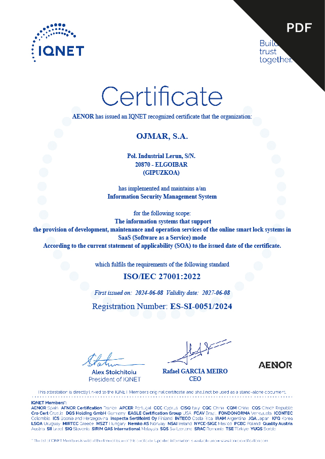 Iqnet ISO 27001:2022 certificate