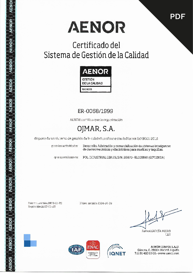 Aenor ISO 9001:2015 Certificate