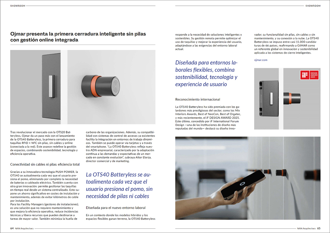 Ojmar lanza la OTS40 Batteryless, la primera cerradura inteligente sin pilas con gestión online integrada